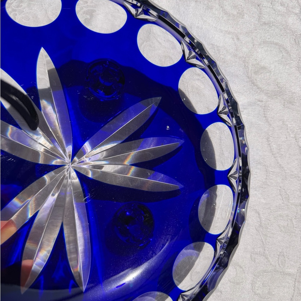 Vintage Cobalt Blue Cut Glass Decorative Bowl - Home Art 8” width , 3” tall - Picture 13 of 13